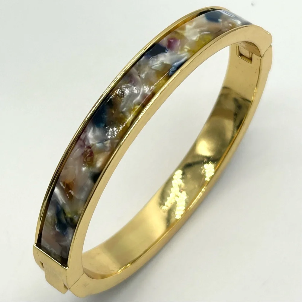J. Crew Jewel Tone Mother of Pearl Hinged Bangle Bracelet